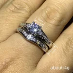 2025 New European and American Four Claw Inlaid Zircon 2-piece Jewelry Set with Exquisite and Premium Design, Light Luxury Ring - Image 4