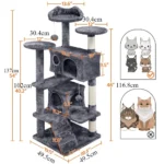 Cat Tree for Large Cats with Large Top Perch Multi-Level Tower for Indoor Cats with Condo Hammock Sleeping Bag Dangling Ball - Image 2