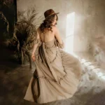 Maternity Dress Photoshoot Boho Off Shoulder Ruffle Maxi Gown Forest Theme Pregnancy Photography Outfit Shower Photo Wear - Image 2