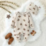Newborn Fall Unisex Girls Boys Rompers Infant Clothes Bear Print Crew Neck Long Sleeve Toddler Jumpsuits with Hat 1-24M