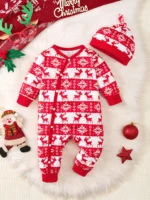Winter Newborn Infant Boys Romper Bear Print Long Sleeve Button Up Front Rompers Kids Onepiece Soft Fashion Clothing - Image 4