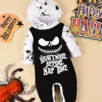 Halloween Newborn Boy Clothes Infant Boy Romper Long-Sleeve Hooded Cotton Letter Print Nightmare Jumpsuit