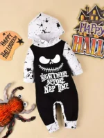 Halloween Newborn Boy Clothes Infant Boy Romper Long-Sleeve Hooded Cotton Letter Print Nightmare Jumpsuit