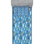 Twin XL Size 2-Piece Dog-Themed Bedding Decor Set – Multicolor, Joyful Canine Puppy&Paw Traces Graphic Design on Blue Background