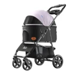 One Button Easy Fold Lightweight Pet Stroller with Carry Bag Cat Dog Travel Cart for Small Medium Pets White Purple Color Option