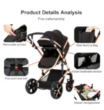stroller 3 in 1 carriage lightweight stroller for cars with Mommy bag carrier for newborns prams fold - Image 4
