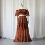 Elegant Boho Maternity Gown Lace Tiered Maxi Dress Off Shoulder Pregnancy Photoshoot Outfit Fall Autumn Shower Wear