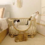 Rattan pet bedding handwoven dog sofa rattan chair cat princess bed ins small rattan bed - Image 3