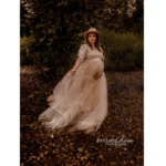 Don&Judy Bohe Short Sleeves Tulle Summer Dress for Women Maternity Dresses Photoshoot Pregnancy Formal Wear Gowns Photo Shoot