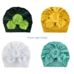 090B with Flowers Decoration Stylish Turban Hat Trendy Cap Autumn Winter Hat Comforable Wear for Girls & Infants - Image 2