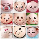 2Pcs Cute Cartoon Expression Pregnant Facial Stomach Belly Sticker Photo Prop
