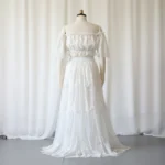 Elegant Boho Maternity Gown Lace Tiered Maxi Dress Off Shoulder Pregnancy Photoshoot Outfit Fall Autumn Shower Wear - Image 4