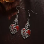 Retro Personality Wine Red Heart Bat Pendant Dangle Earrings for Women Hallowmas Party Dark Gothic Punk Jewelry Accessories Gift - Image 4
