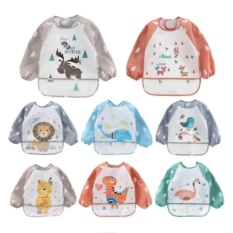 kf-Se89349b914f146a99dda113b8ce581acX For1-3Year Long Sleeve Scarf Waterproof Toddler Art Smock Feeding Bib Apron Pocket Infant Boys Girls Burp Cloth Banana Bibs - Image 1