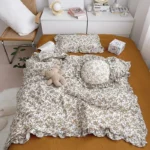 Vintage Floral Ruffled Cotton Duvet Cover Set for Kids Children Infant Cot Crib 4pcs Quilt Bedding Cover