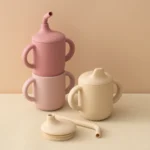 1PCS Two Lids Silicone Straw Cup BPA Free Portable Storage Snack Container Feeding Cup Kids Learning Drink Cup Stuff