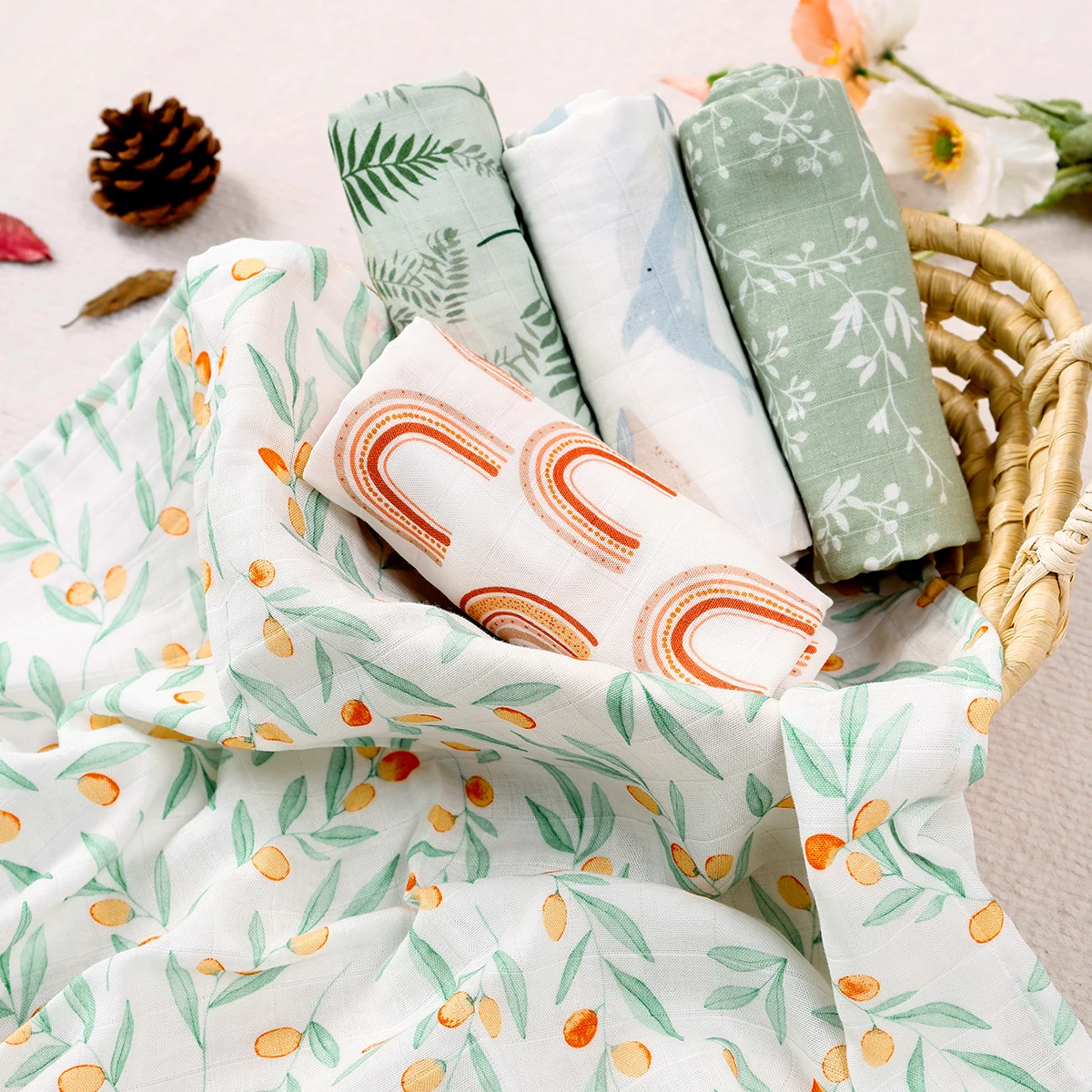 kf-Sf0b129312aeb42a98a184ab0ae3dd9727 Elinfant 5PCS Bamboo Cotton Muslin Bibs 60x60cm Soft Drool Bibs Comfortable Scarf Burp Cloth - Image 1