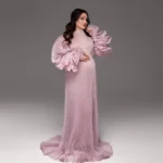 Softy Pleated Illusion Pregnancy Maternity Dress Pink Babyshower Party Wear Draped Maxi Prom Gowns Maternity Dresses for Photo