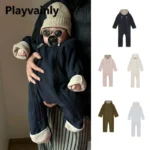 New Autumn Winter Infant Clothes Solid Long Sleeve Dual Zippers Infant Hoode Rompers Jumpsuit Warm Outdoor Wear A5292