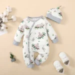 Winter Newborn Infant Boys Romper Bear Print Long Sleeve Button Up Front Rompers Kids Onepiece Soft Fashion Clothing - Image 2