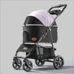 One Button Easy Fold Lightweight Pet Stroller with Carry Bag Cat Dog Travel Cart for Small Medium Pets White Purple Color Option - Image 3