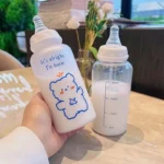 400ml Kawaii Plastic Strawberry Bear Water Bottle For Kids Adult Milk Juice Straw Cup Frosted Leakproof Drinking Bottles - Image 6