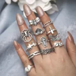 Vintage Butterfly Spider Cross Snake Moon Sun Charm Set Ring New Jewelry for Women's Fashion Hollow Crystal Zircon Pearl Ring - Image 5