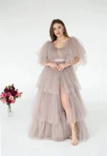 Customized Maternity Gowns for Photoshoot Ruffles High Split Maternity Maxi Dress for Photography Pregnancy Women Party Wear - Image 2