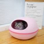 Cat Bed Artificial Felt House for Cats Sleeping Bag with Nest Cushion Eggshell Detachable Breathable Semi Enclosed Pet Cave - Image 4