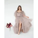 Customized Maternity Gowns for Photoshoot Ruffles High Split Maternity Maxi Dress for Photography Pregnancy Women Party Wear - Image 3