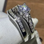 2025 New European and American Four Claw Inlaid Zircon 2-piece Jewelry Set with Exquisite and Premium Design, Light Luxury Ring - Image 5