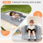 Toddler Travel Bed, 2 in 1 Foldable Toddler Bed Sofa Chair, Soft Kids Travel Floor Beds with Washable Cover, Blanket, Safet - Image 2