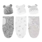 Blanket Hat Set Cartoon Printed Cotton Newborn Swaddle Adjustable Infant Sleeping Swaddle Wraps All Seasons 0-6 Months - Image 4