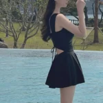 Set Padded Conservative Swimsuit Gathered Steel Support Belly Cover Swimsuit Svelte Design Thermal Monokini Bandeau Dress Beach - Image 3