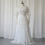 Lace Maternity Photography Dress, 2 Pcs Set Off-Shoulder with Floral Embroidery Gown Pregnancy Photo Shoot Dresses Boutique Wear - Image 6