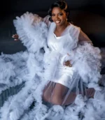 White Bridal Dress Ruffles Puffy Tulle Maternity Dresses for Photoshoot Women Prom Party Wear Pregnancy Robe Sleepwear Nightwear - Image 4